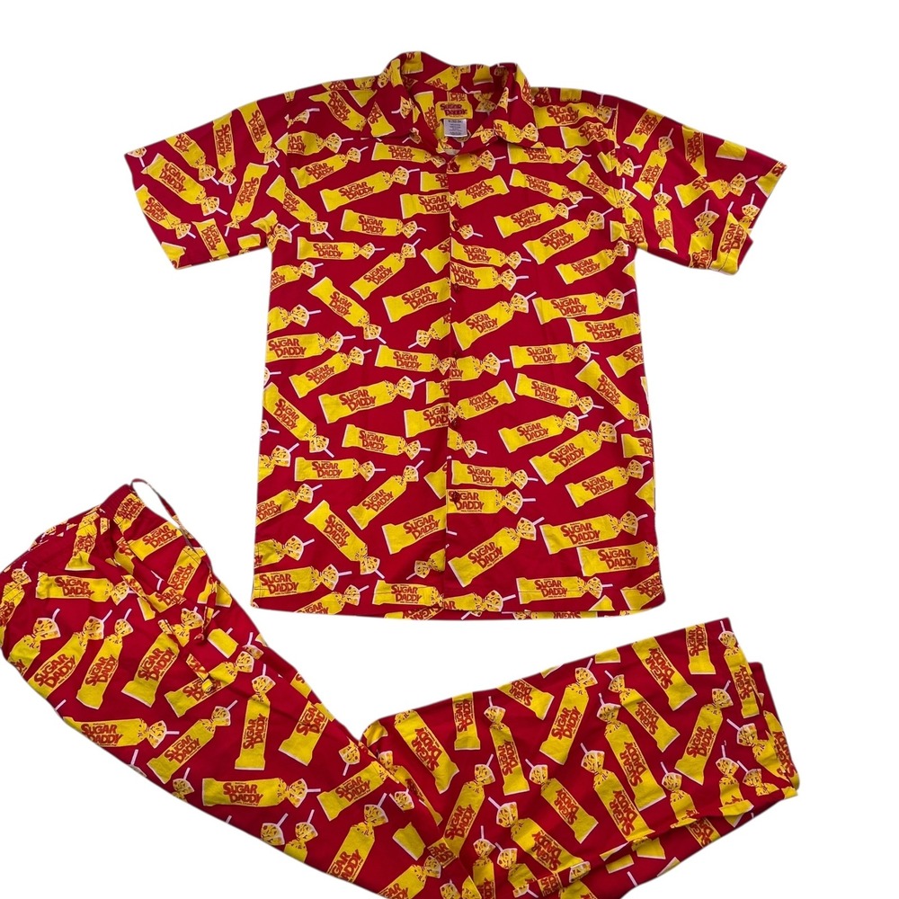 Sugar Daddy Candy Pajama Set Mens Medium Red Milk Caramel Pop Shirt Pants Cotton